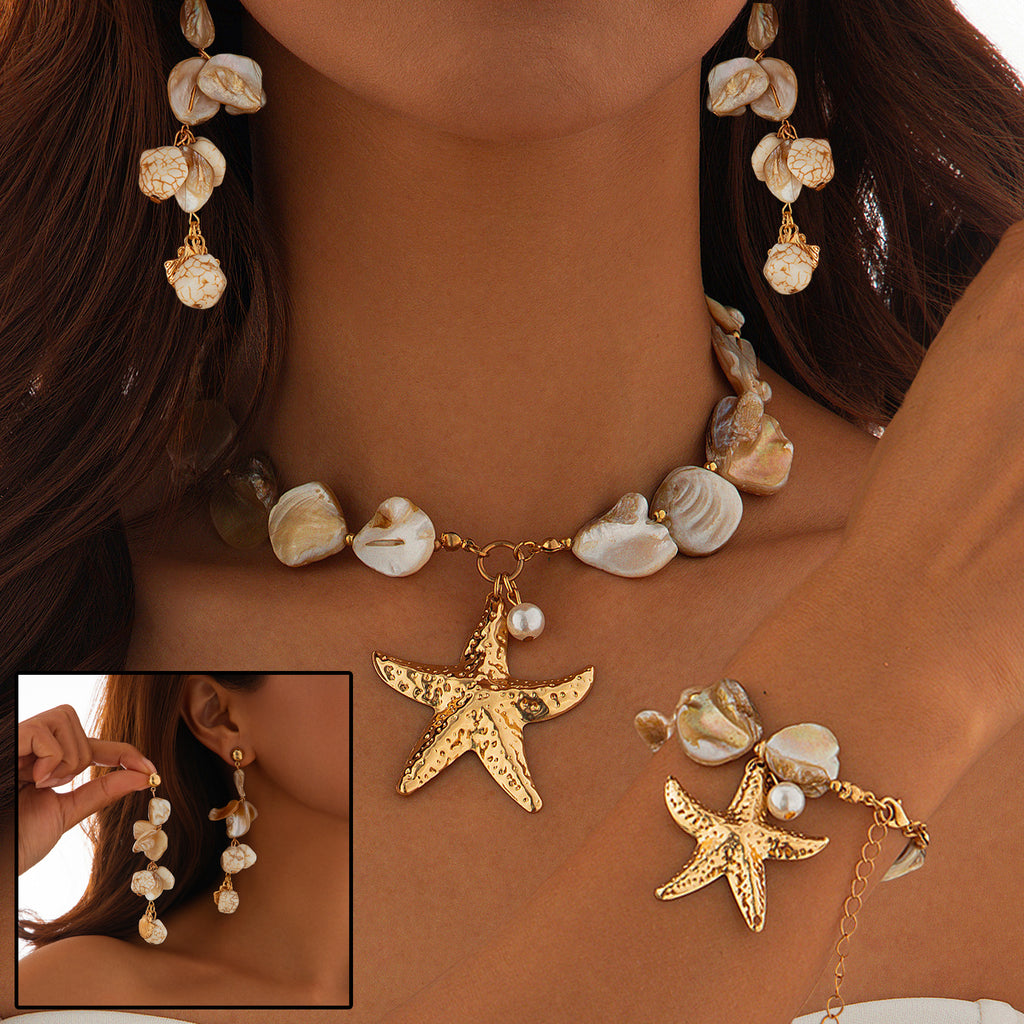 Classic Conch Pendant Necklace For Women Bohemian Starfish Beaded Choker Necklace