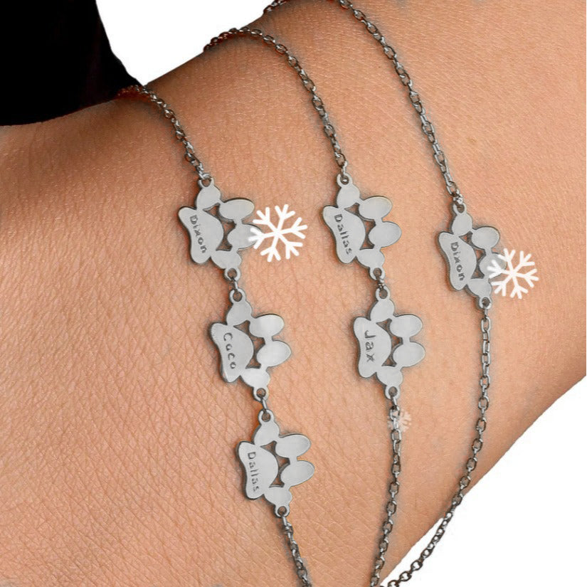 Personalized  Pet Cat And Dog Paw Print Bracelet Name