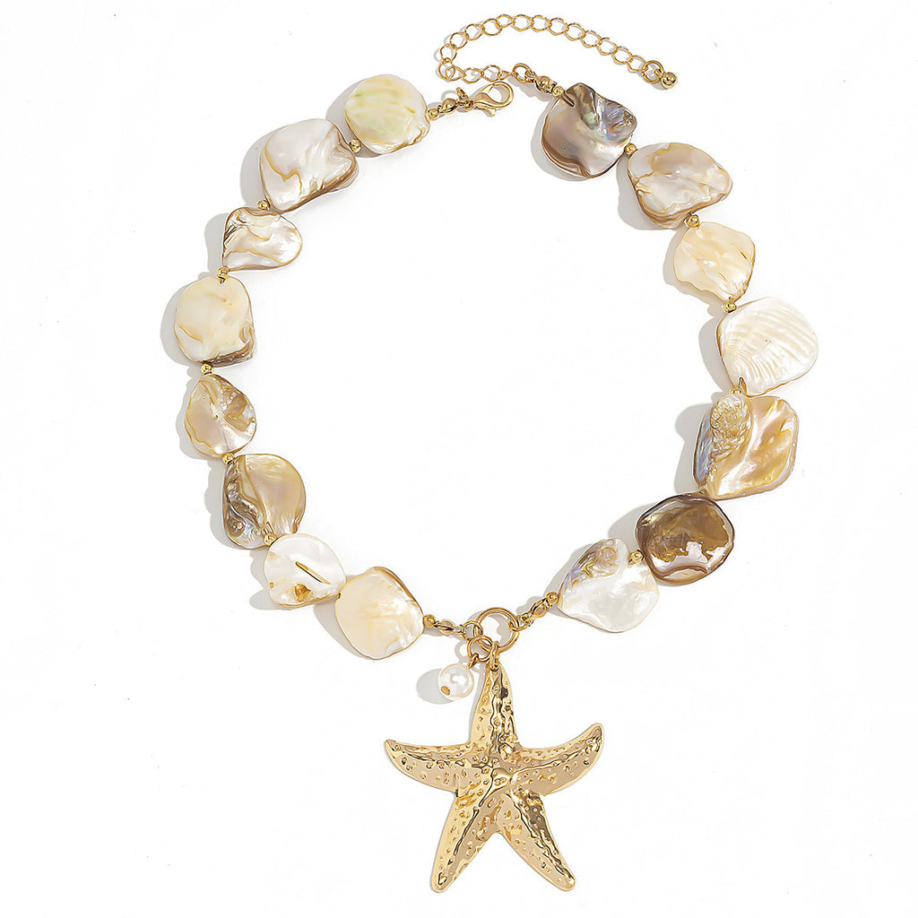 Classic Conch Pendant Necklace For Women Bohemian Starfish Beaded Choker Necklace