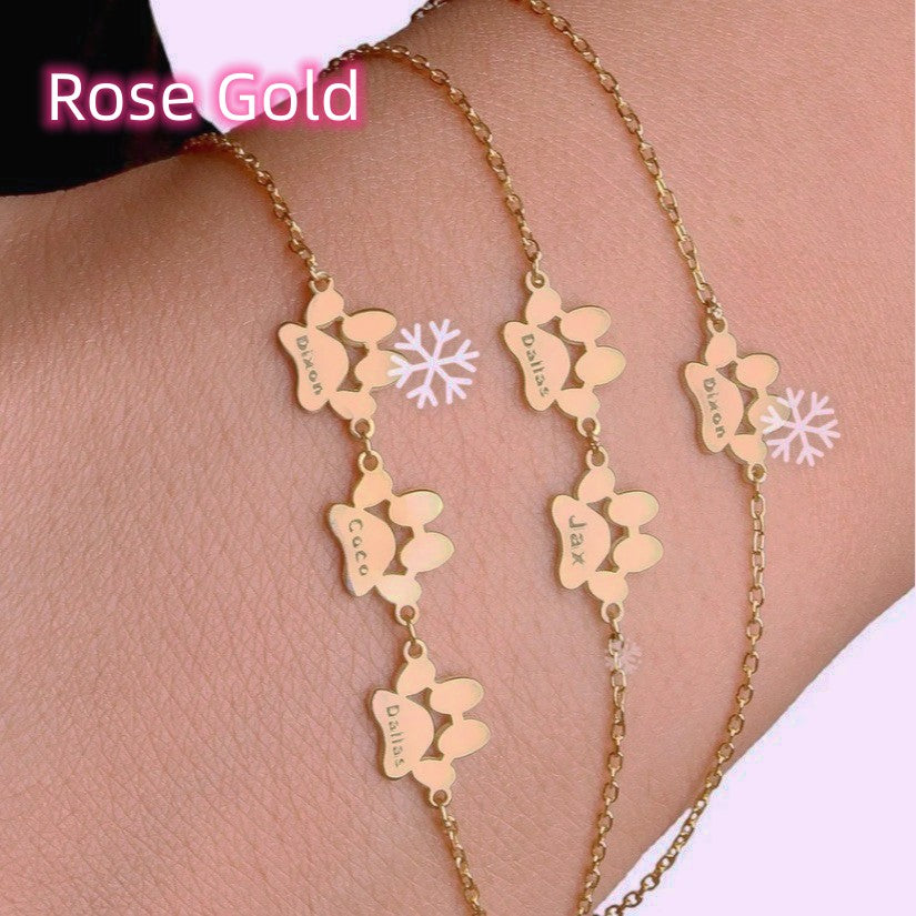 Personalized  Pet Cat And Dog Paw Print Bracelet Name